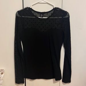 H&M black mesh polka dot long sleeve